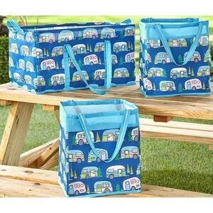Retro Camper Storage Bins 3-Piece 1 Large 2 Small Travel Car Organization Blue
